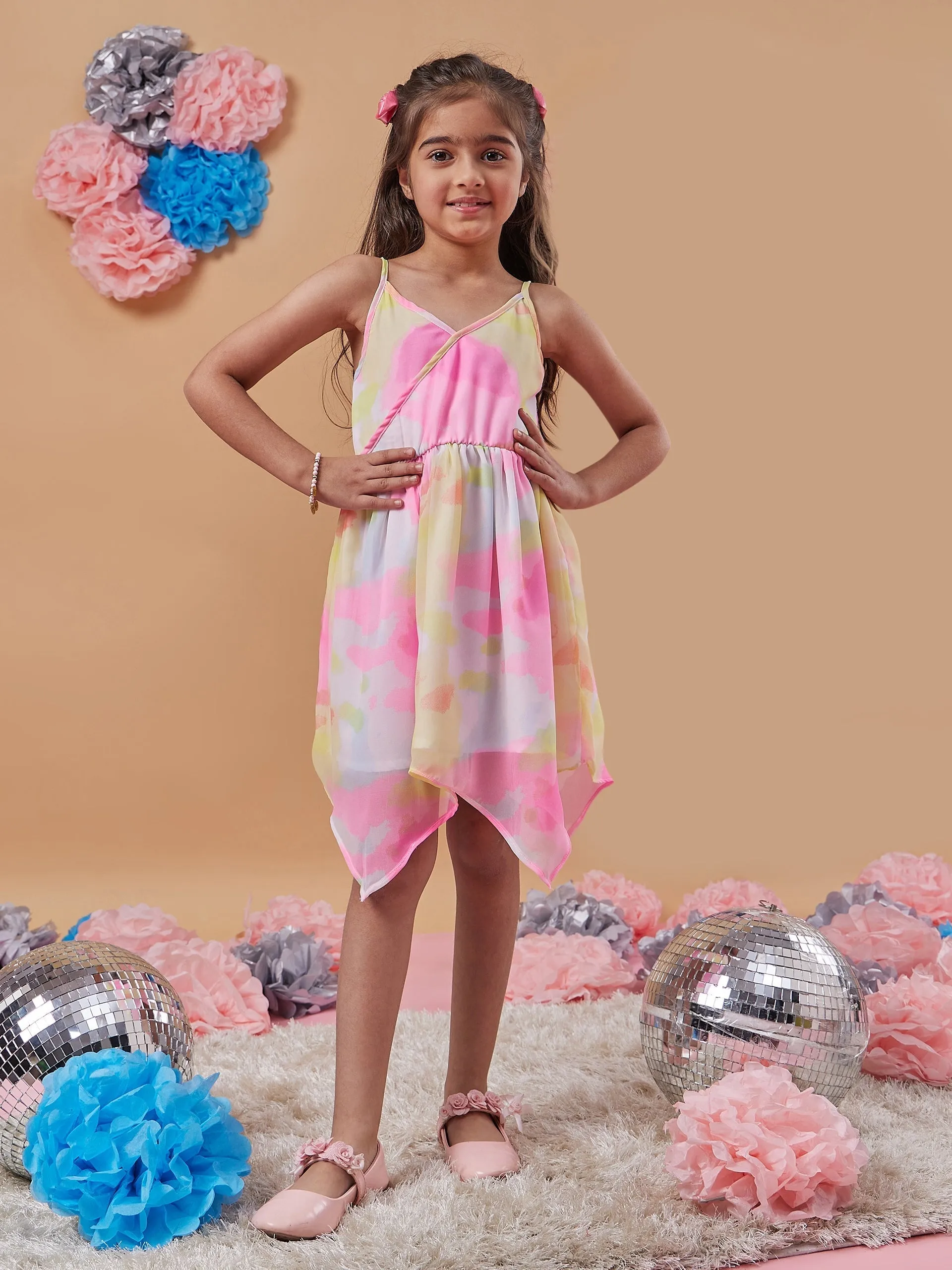 Girls Tie Dye Dyed Shoulder Straps Wrap Dress - PS Peaches