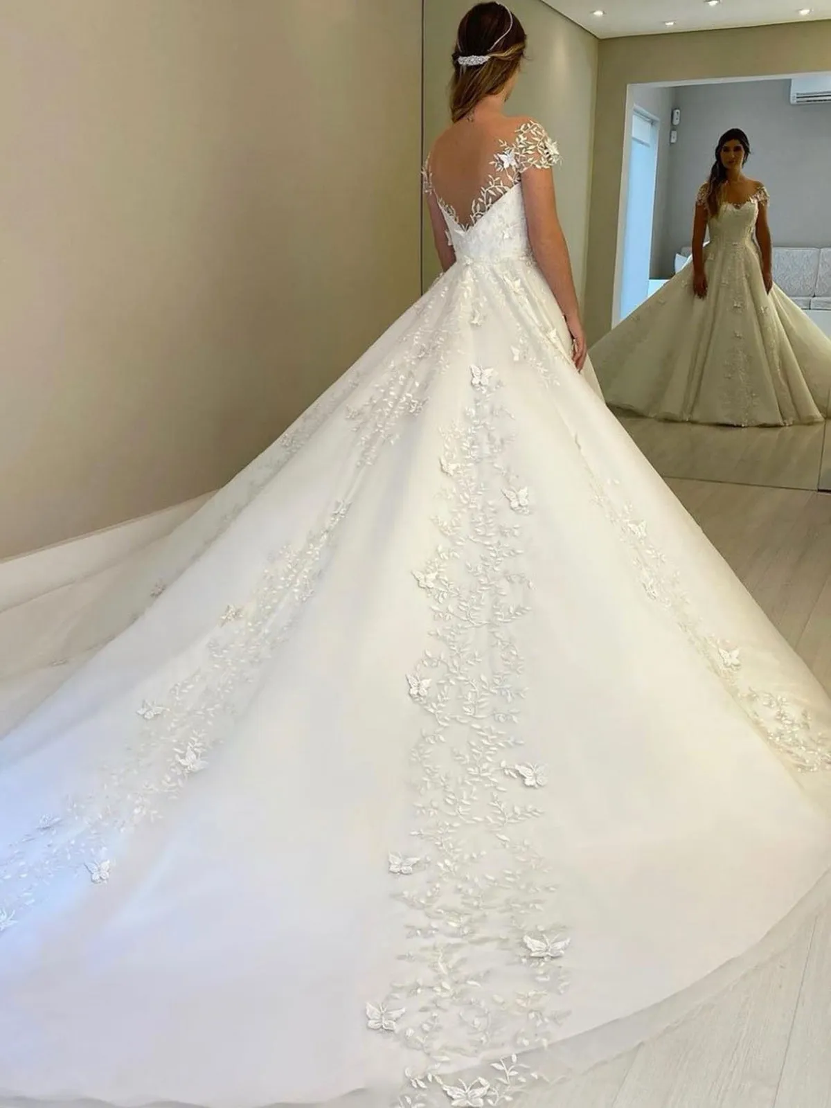 Gorgeous Off Shoulder White Lace Long Prom Dresses, Open Back White Lace Wedding Dresses, White Lace Formal Evening Dresses