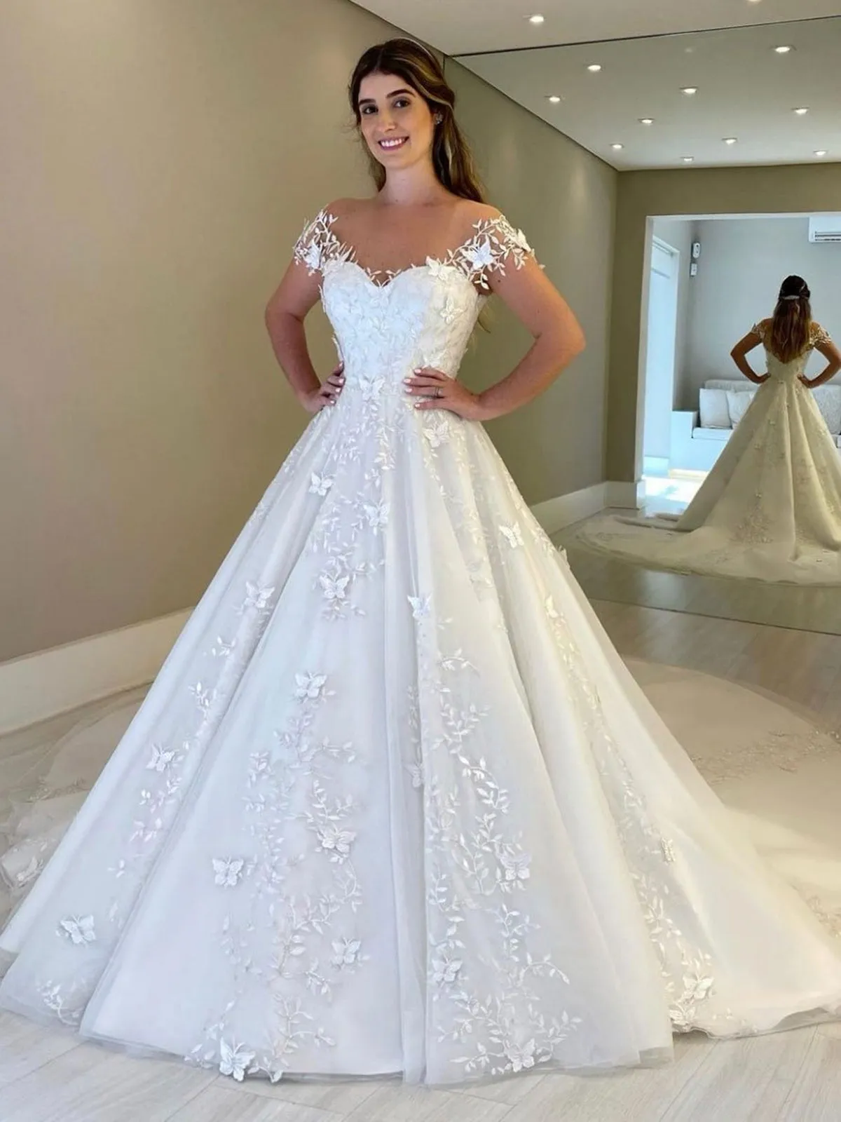 Gorgeous Off Shoulder White Lace Long Prom Dresses, Open Back White Lace Wedding Dresses, White Lace Formal Evening Dresses