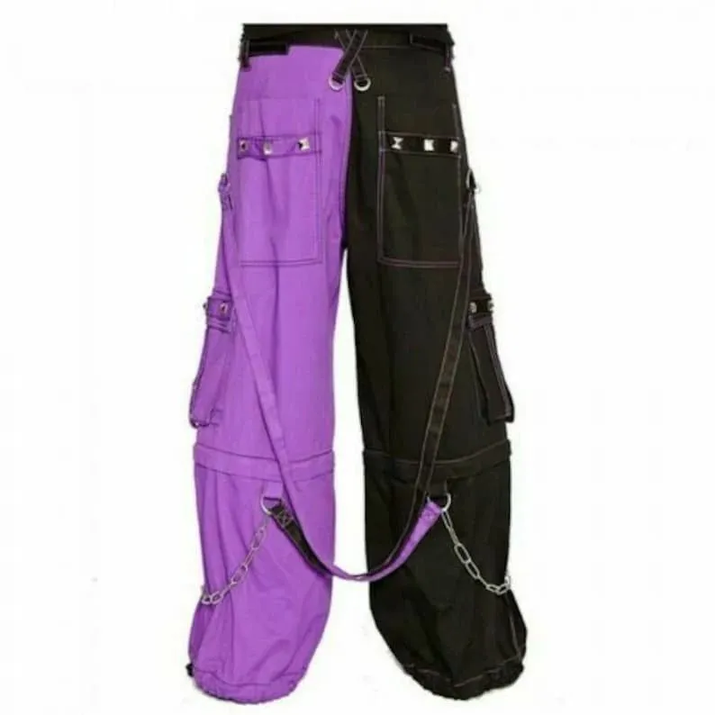 Gothic Bondage Men Pant Alternative Punk Rock Transformer Trouser Purple Baggy Pants, gothic pants, men's gothic pants