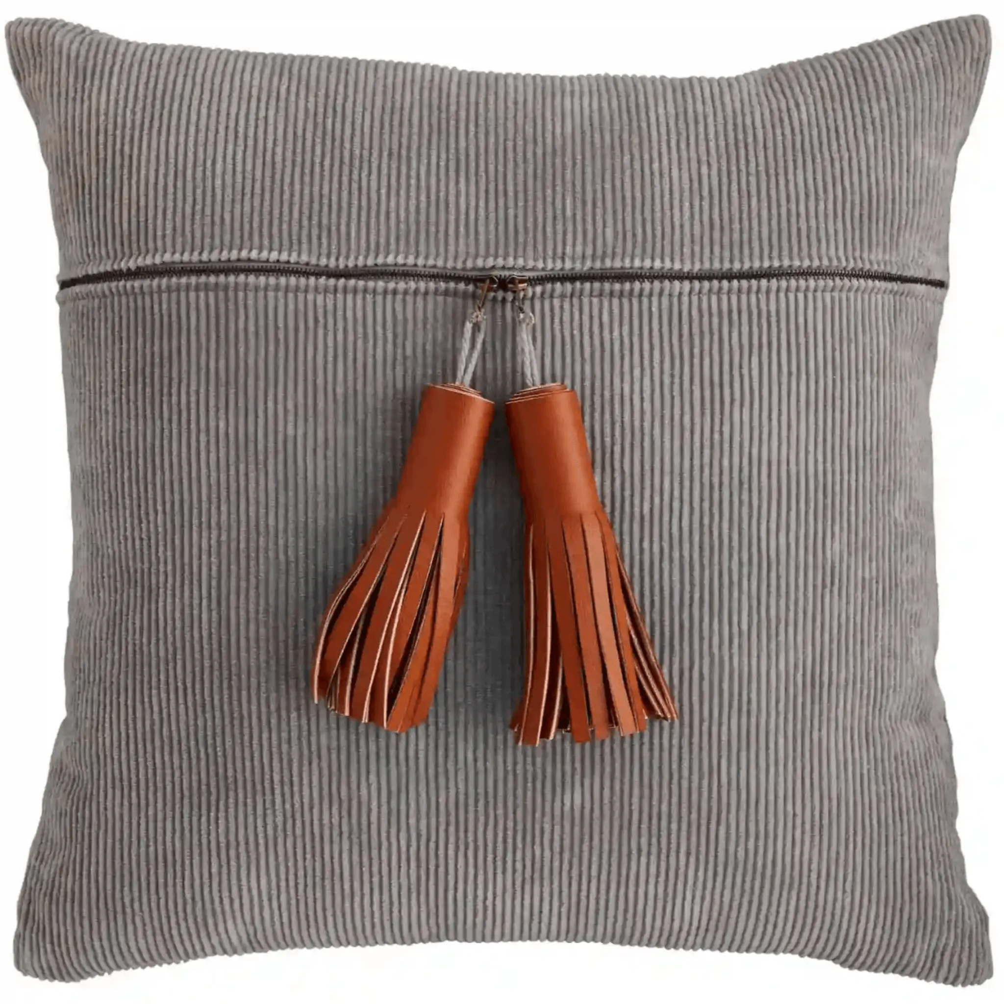 Gray Corduroy Zipper Pillow