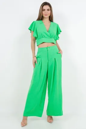 Green 2 Pcs Set Blouse And Pants