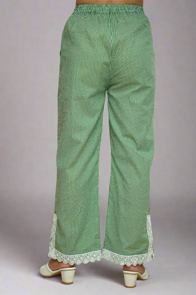 Green Printed Detailed Cotton Pants