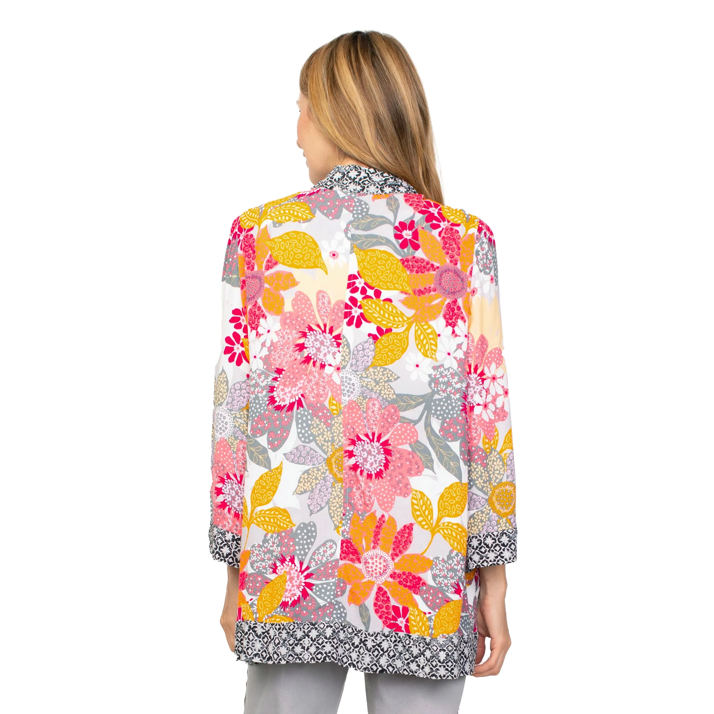 Habitat Elegant Floral Art-Print Open Front Kimono in Melon - 39540-MN