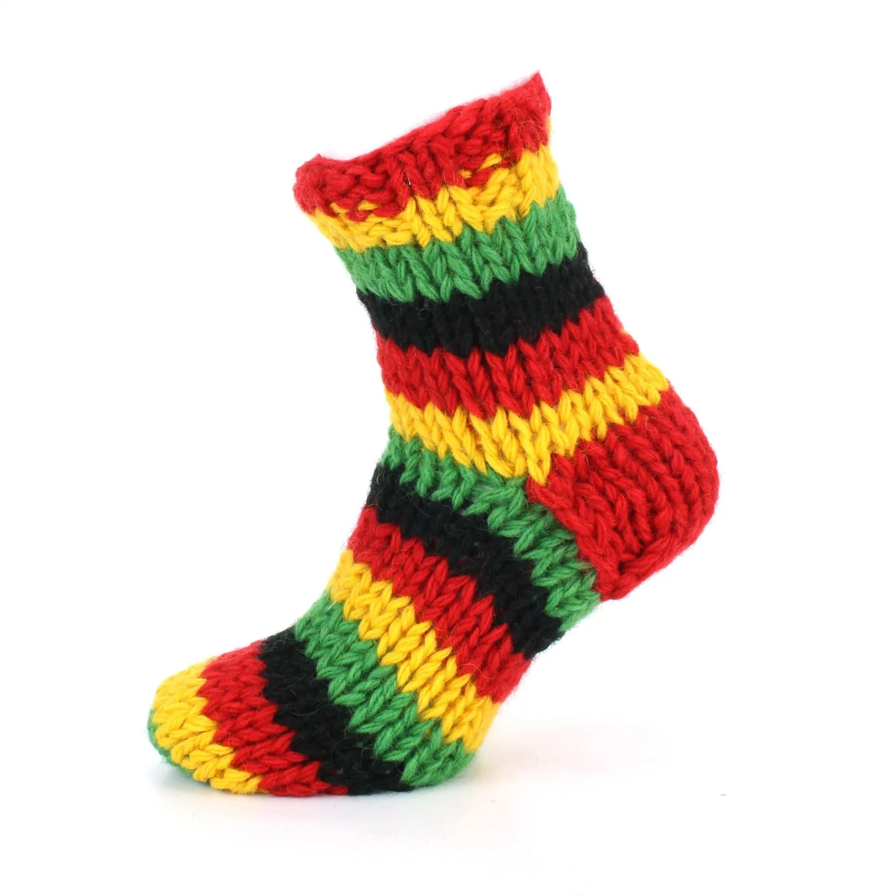 Hand Knitted Wool Ankle Socks - Stripe Rasta