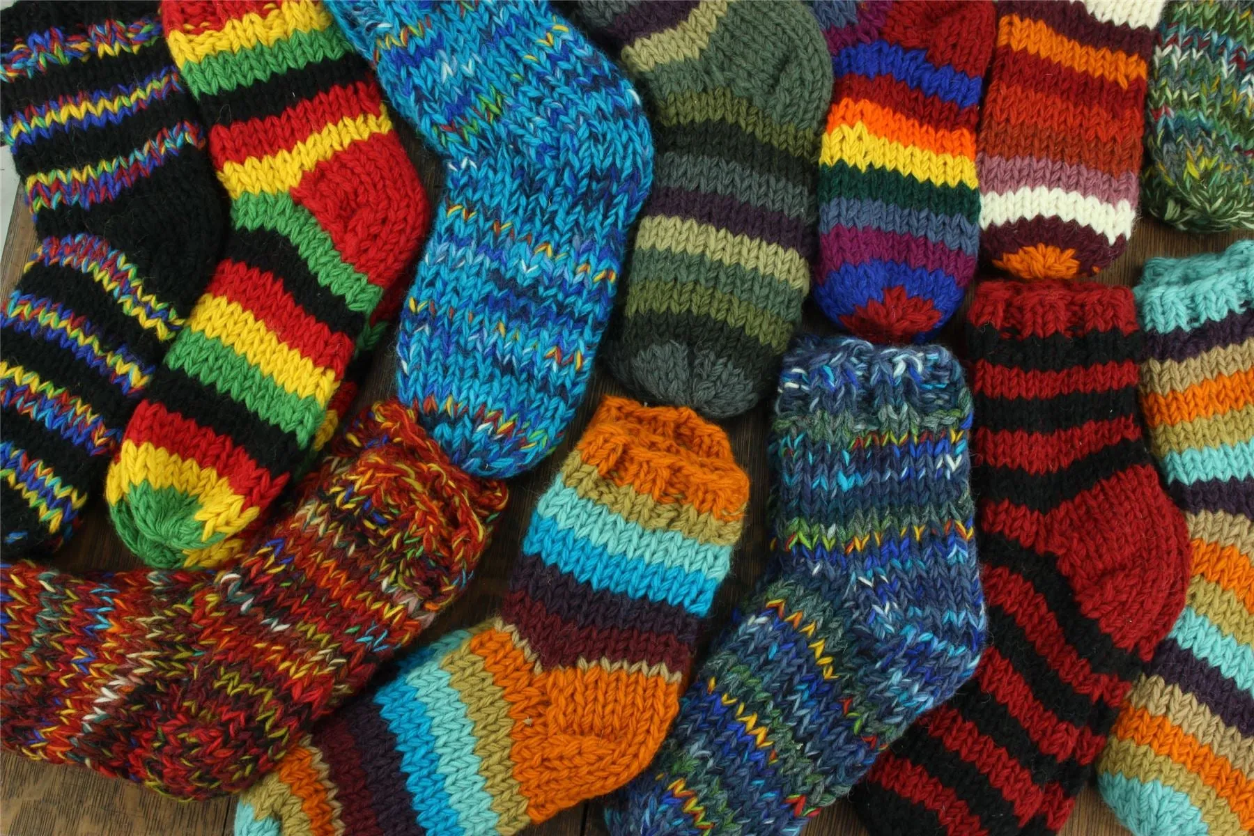 Hand Knitted Wool Ankle Socks - Stripe Rasta