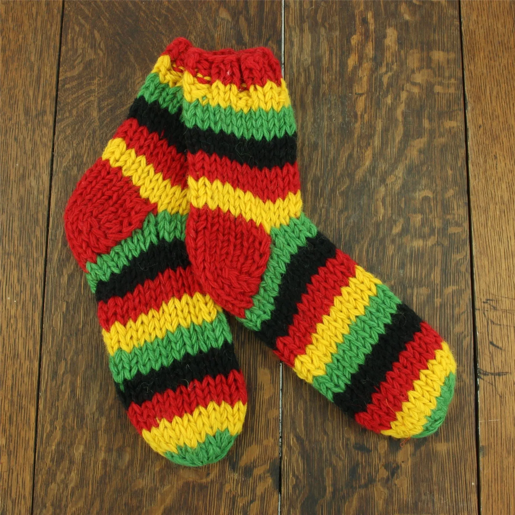 Hand Knitted Wool Ankle Socks - Stripe Rasta