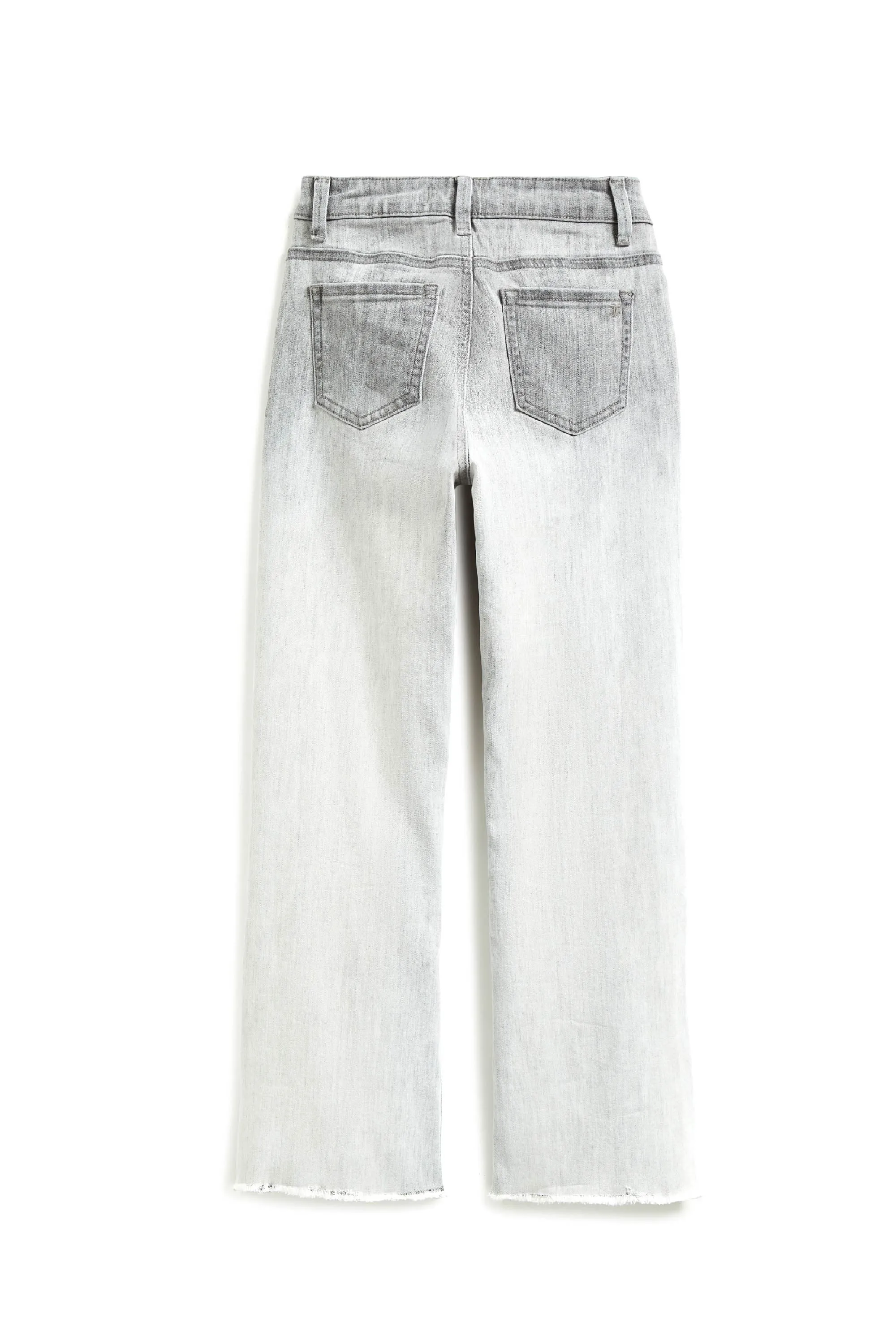 High Rise Destructed Crop Flare With Side Slit In Grey