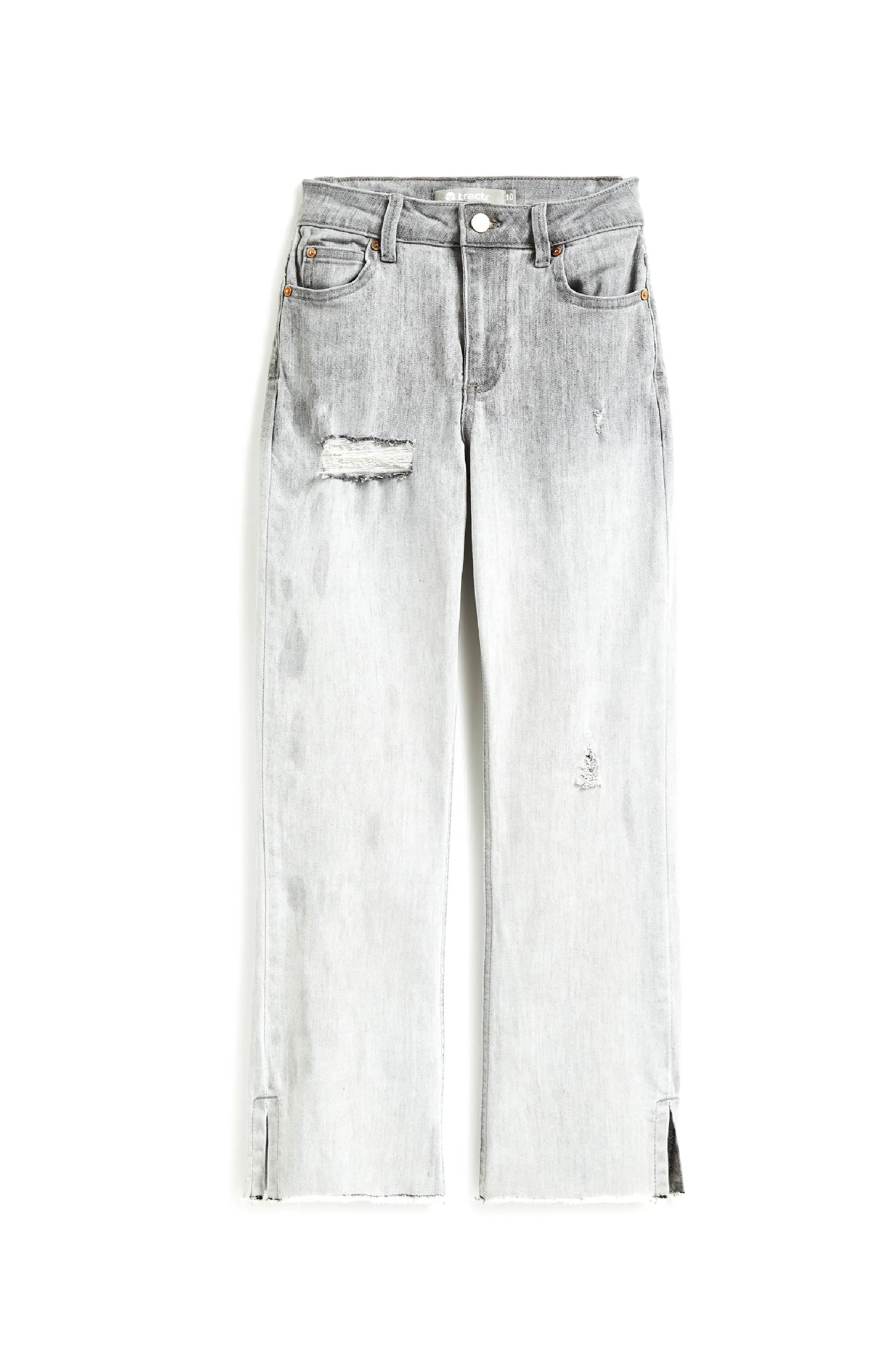 High Rise Destructed Crop Flare With Side Slit In Grey