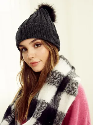 Holly Pom Pom Beanie - Charcoal