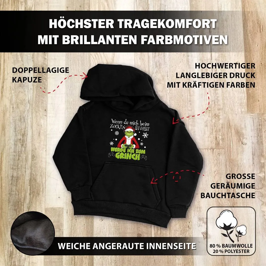 Hoodie Kinder - Wenn Du mich beim Zocken störst, werde ich zum Grinch