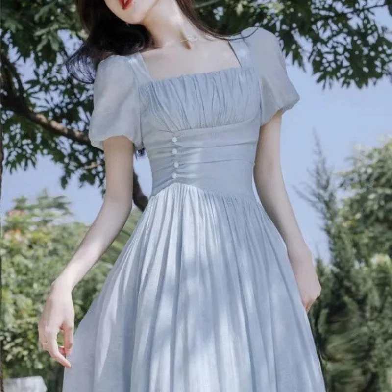 IKERRLAX Elegant Dress  Summer Niche Gentle Puff Sleeve Super Fairy Princess Dress  Retro Dress Women