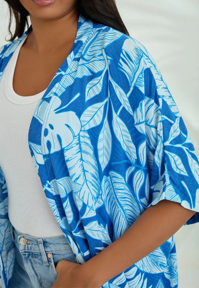 Indii Breeze Short Kimono - Blue Palm