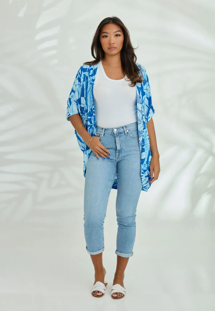 Indii Breeze Short Kimono - Blue Palm