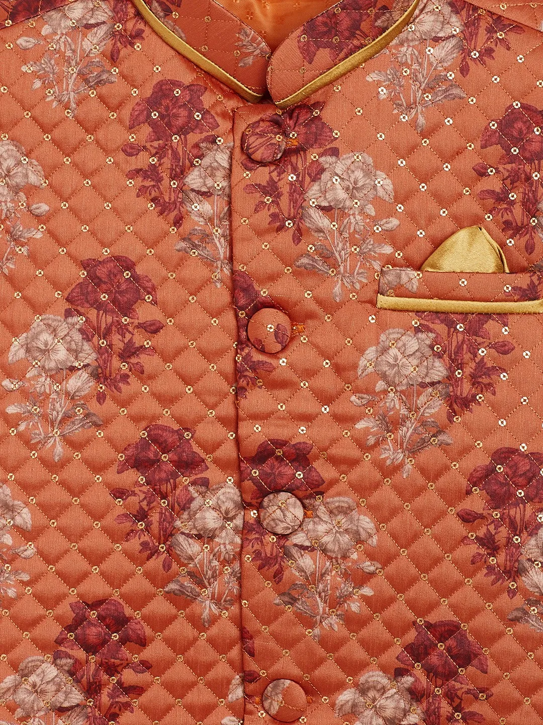 Jashvi Orange Sequin Embellished Foam Quilted Nehru Jacket