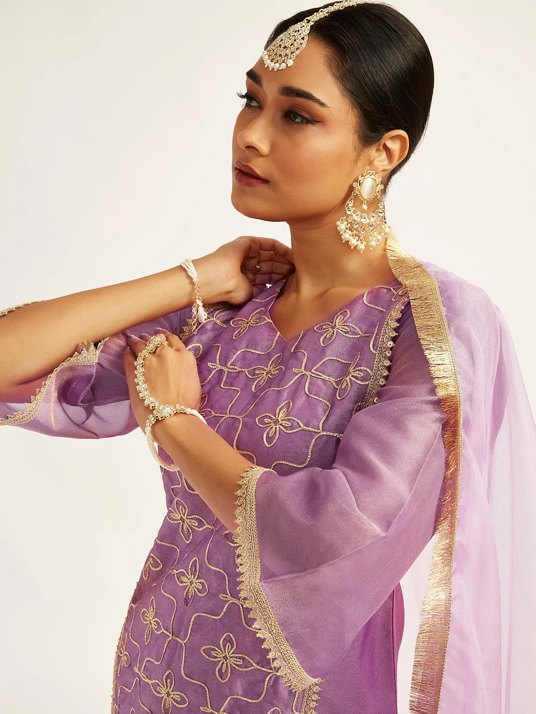 Jashvi Women's Purple Kurta Sharara Set