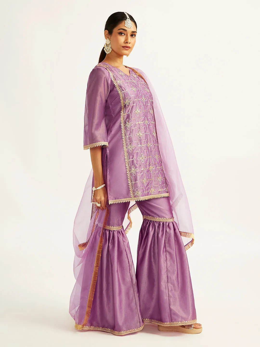 Jashvi Women's Purple Kurta Sharara Set