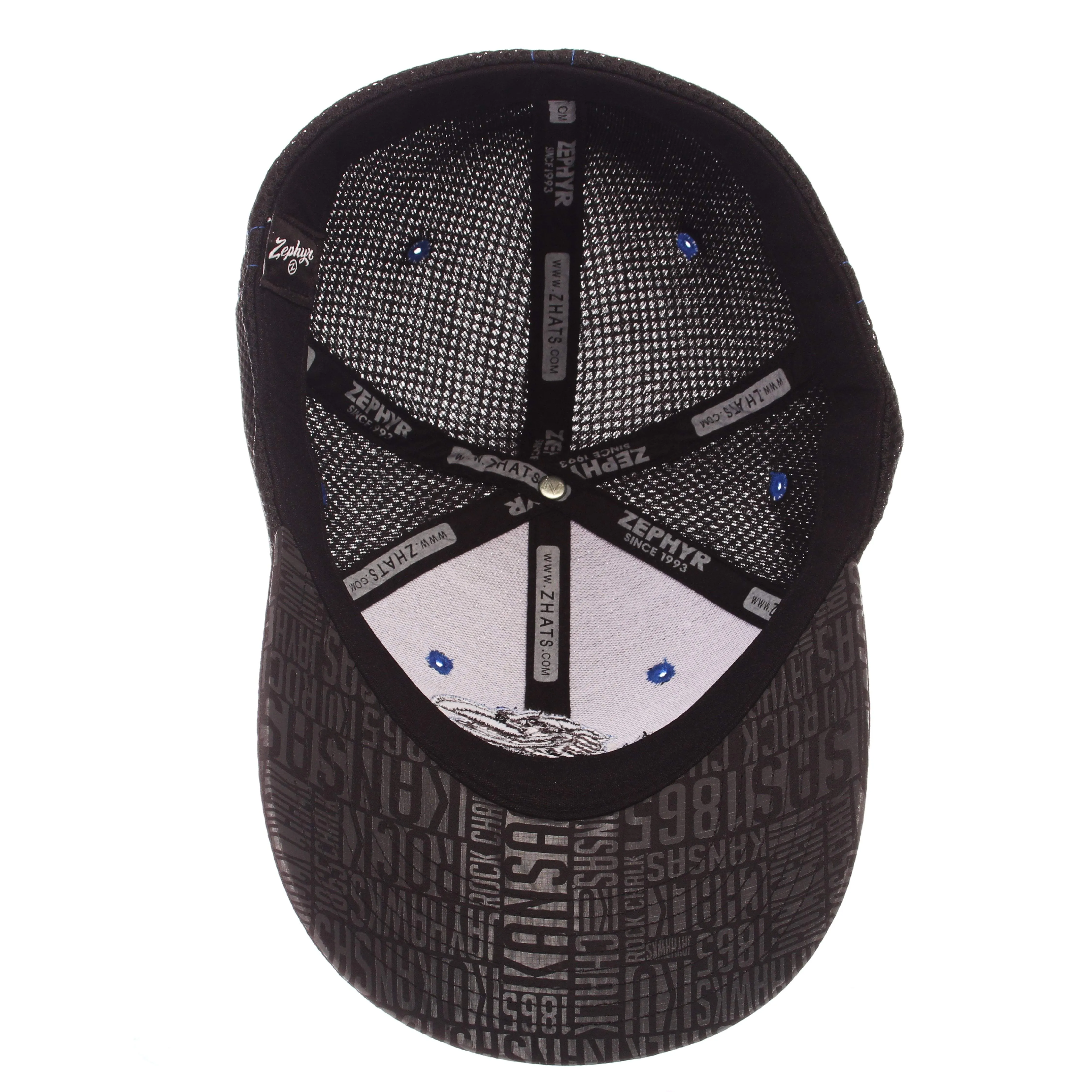 Kansas Jayhawks Zephyr Black "Undertaker" Mesh Stretch Fit Hat Cap (M/L)