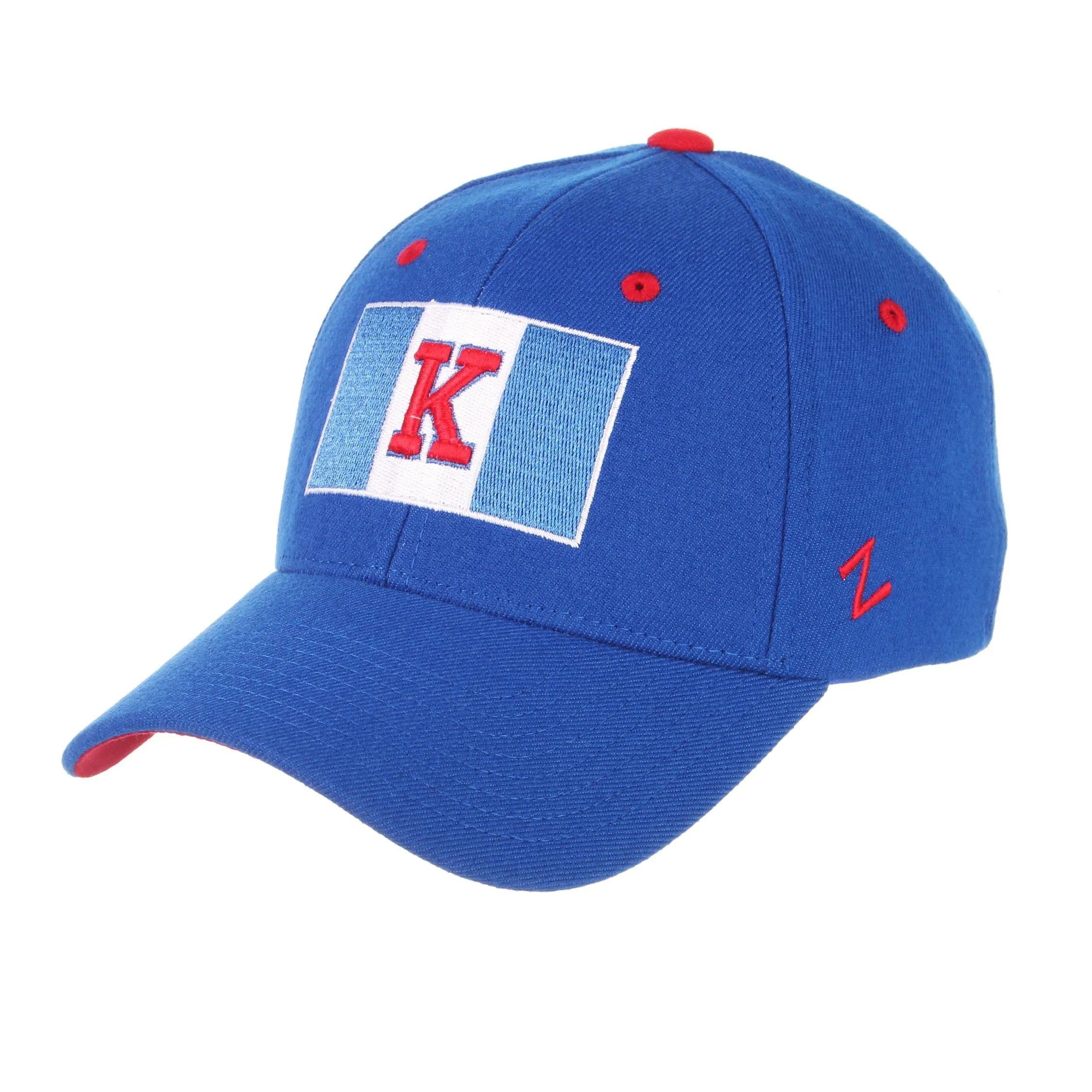 Kansas Jayhawks Zephyr Flag Logo Royal Blue Structured Stretch Fit Hat Cap