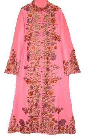 Kashmiri Woolen Coat Pink, Multicolor Embroidery #AO-117