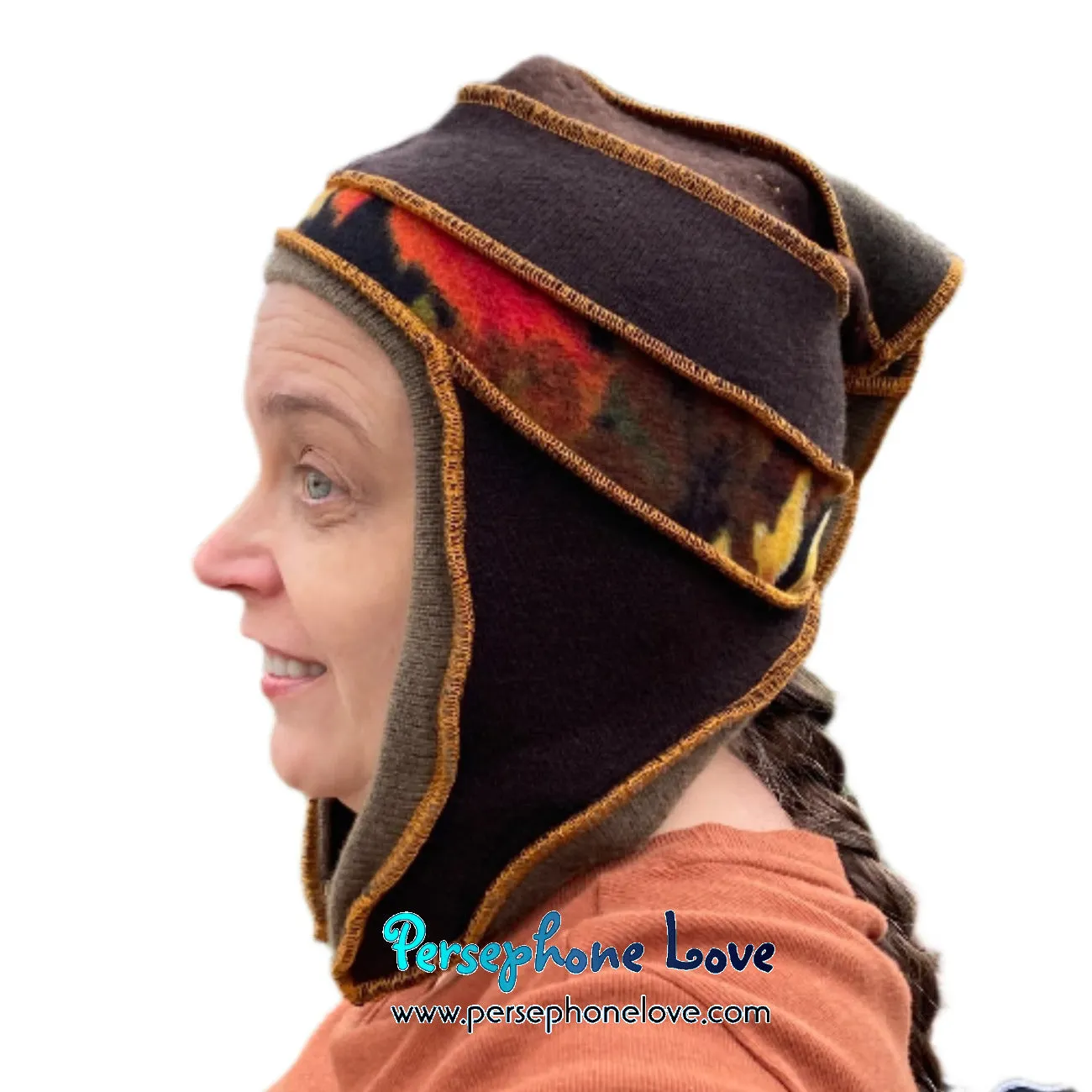 Katwise inspired brown felted 100% cashmere pixie jester hat-1491