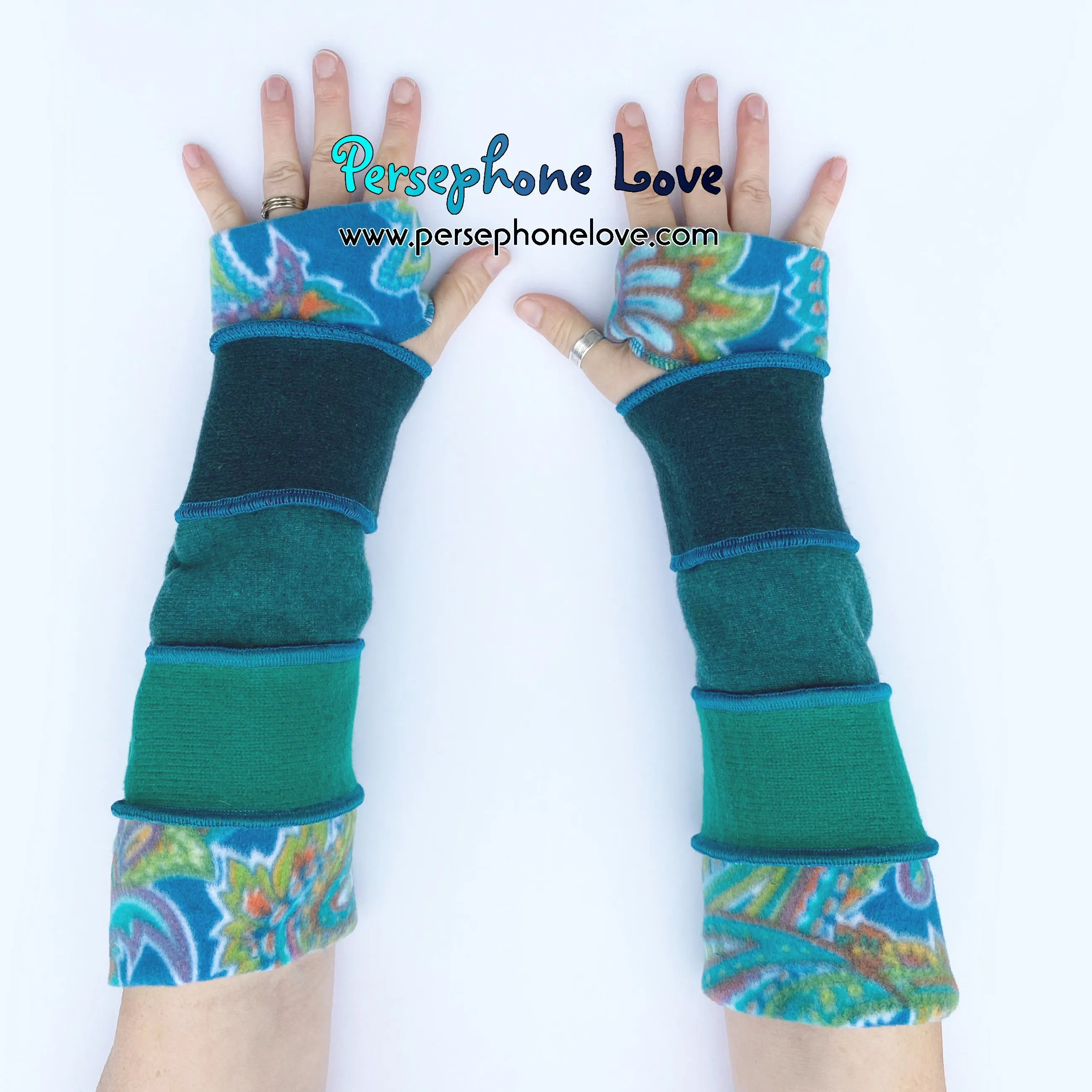 Katwise-inspired green felted 100% cashmere arm warmers-1689