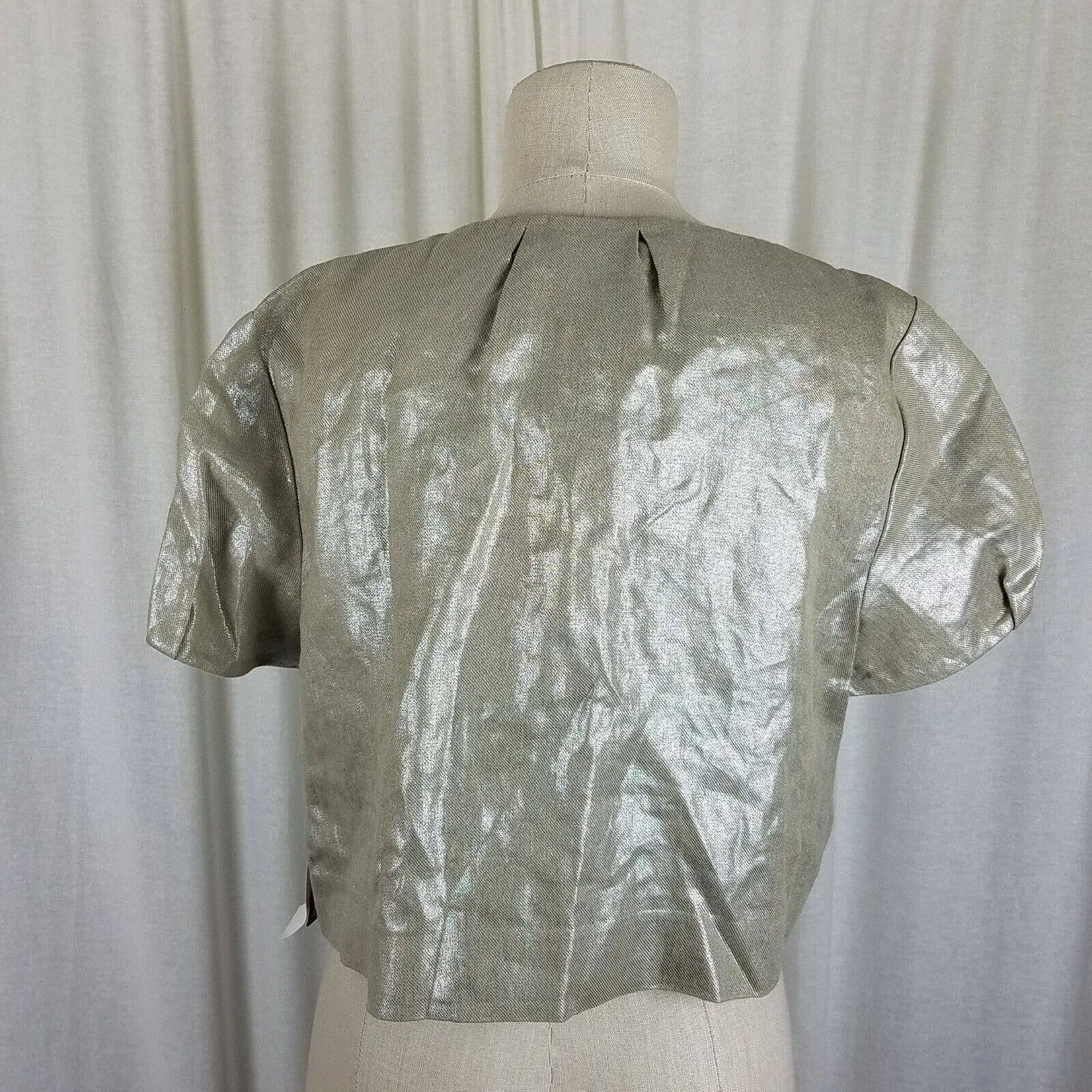 Kenneth Cole Reaction Expressive Metallic Linen Cropped Jacket Blazer Womens 10