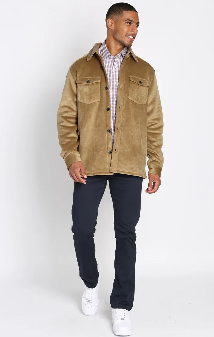 Khaki Sherpa Bonded Plush Corduroy Overshirt