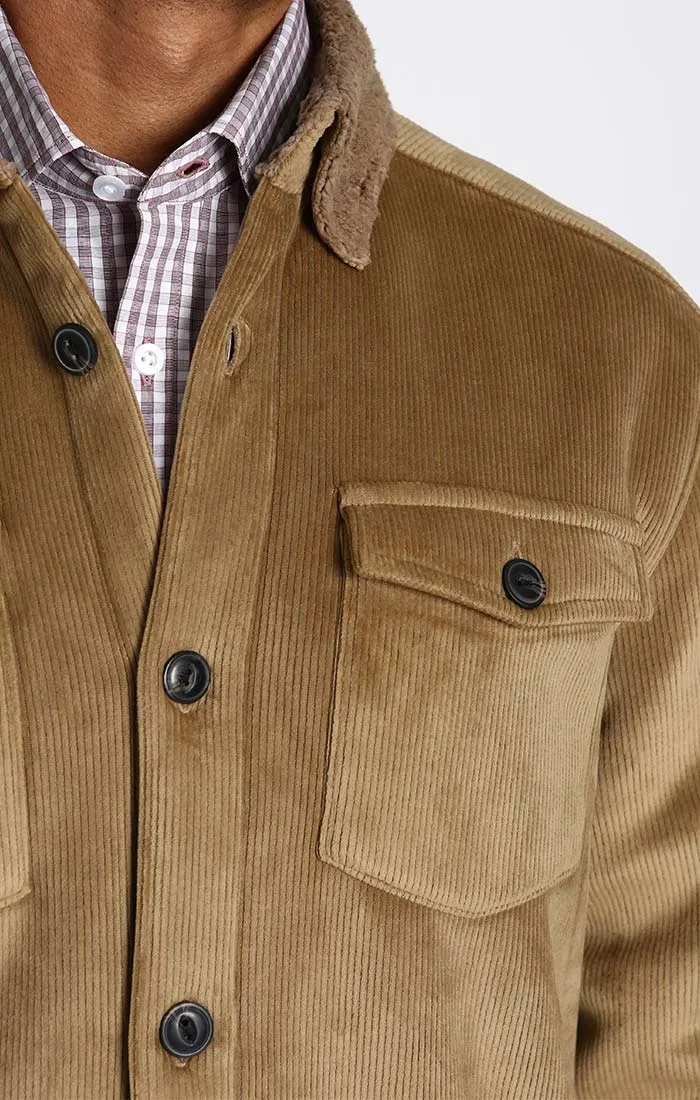 Khaki Sherpa Bonded Plush Corduroy Overshirt