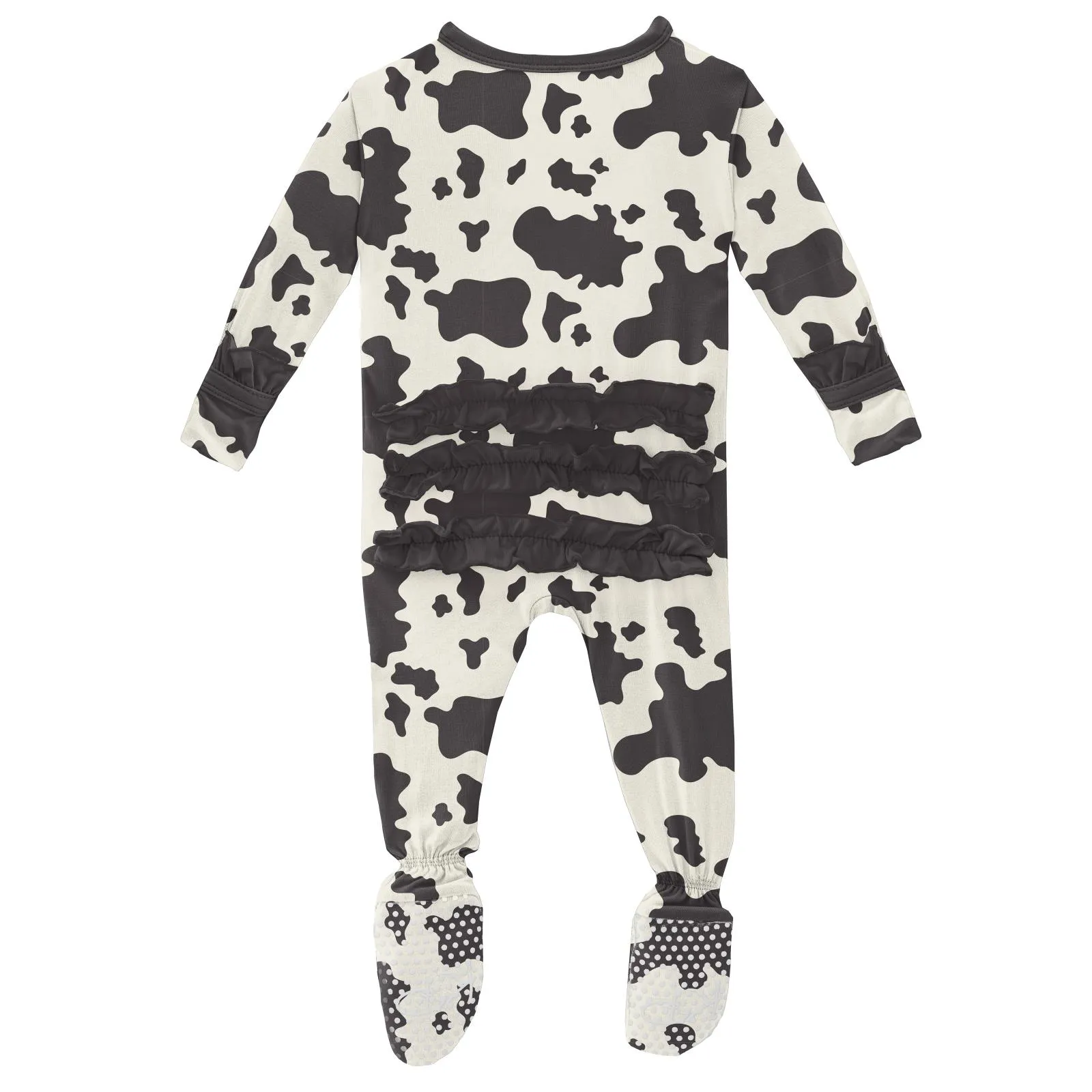 KicKee Pants Cow Print Classic Ruffle Footie with Zipper