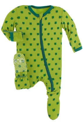 KicKee Pants Meadow Clover Footie with Zipper