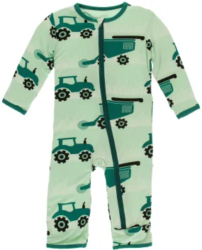 KicKee Pants Pistachio Tractors and Wheat Coverall with Zipper