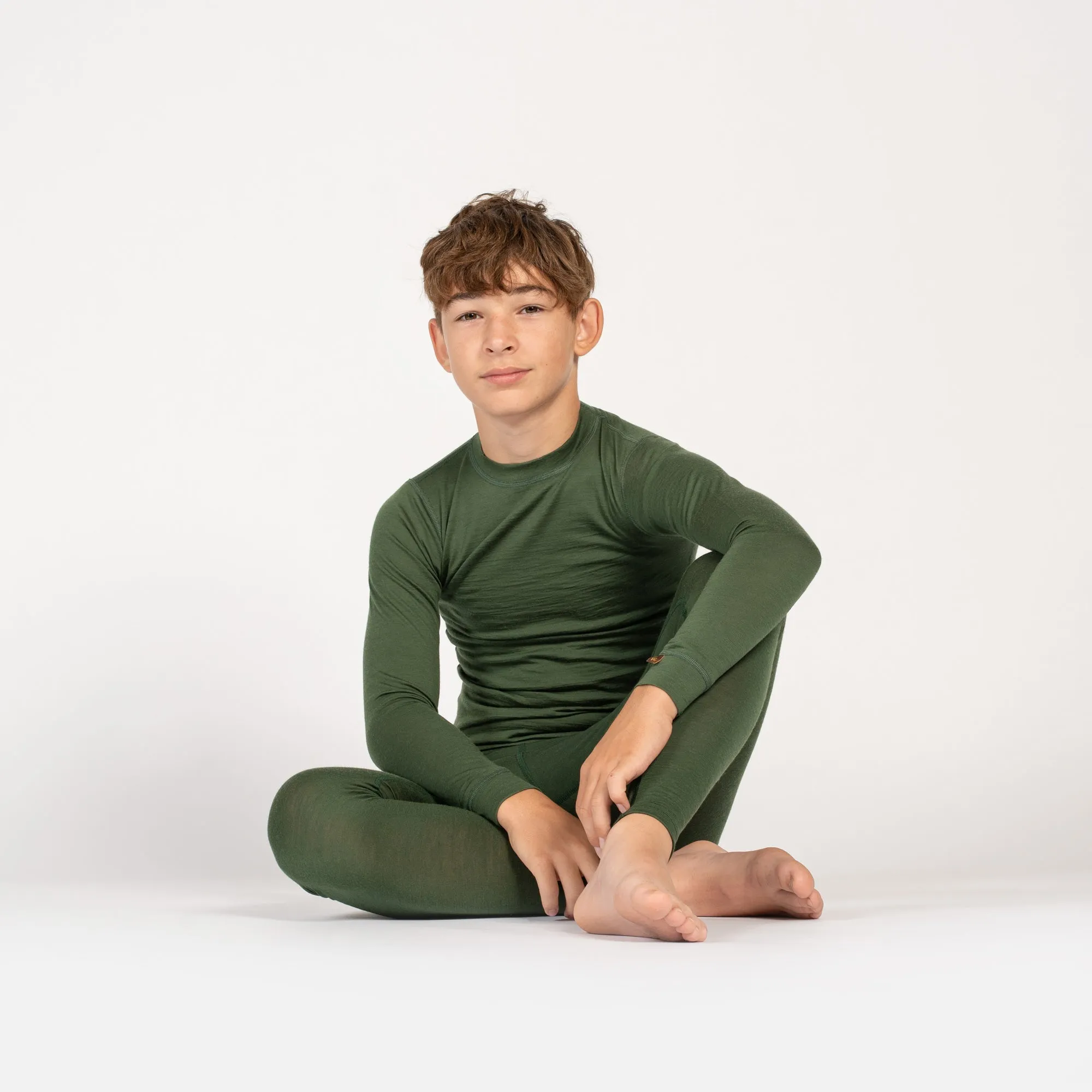 Kids' 160 Long Sleeve & Bottom 2-Piece Dark Green