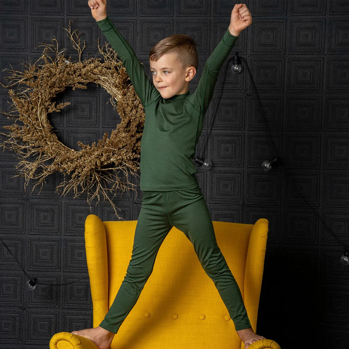 Kids' 160 Long Sleeve & Bottom 2-Piece Dark Green