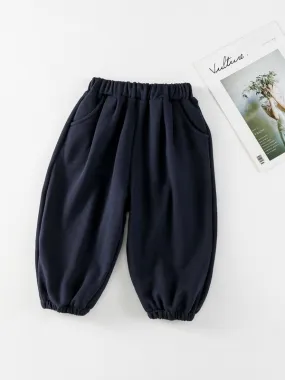 Kids' Casual Basic Plain Soft Pant Fall Navy Blue Cotton Bloomers Pants by Kaja Clothing - Hulda Pants