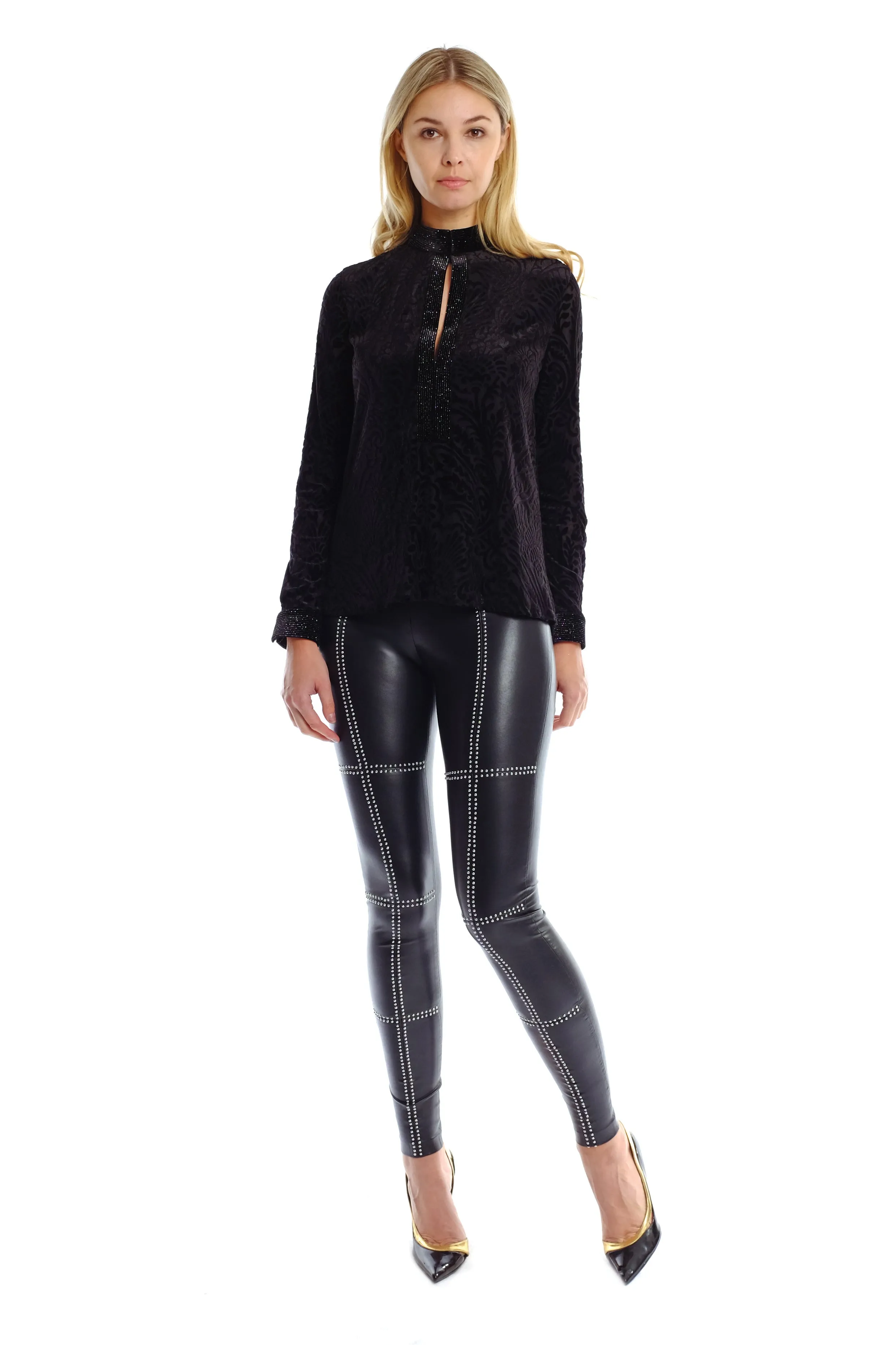 Kira Cross Studded Leather Pants