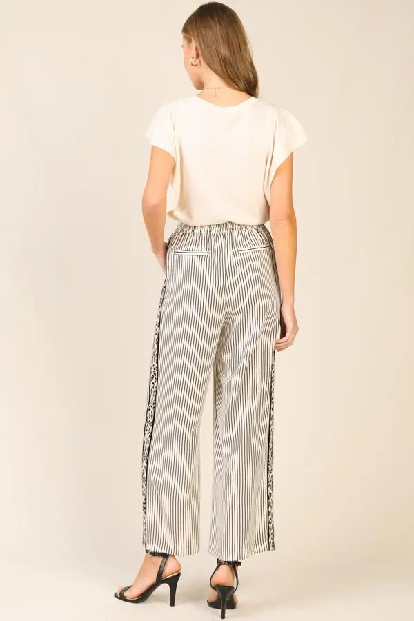 Leopard Contrast Stripe Wide Leg Pants