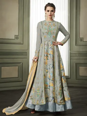 Light Green Layered Embroidered Anarkali Suit