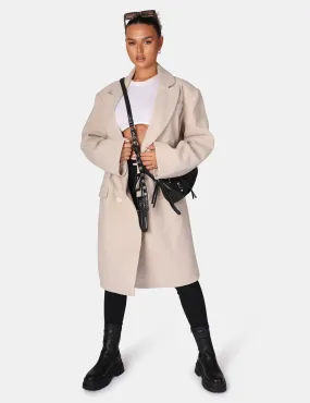 Longline Oversized Wool Coat Stone