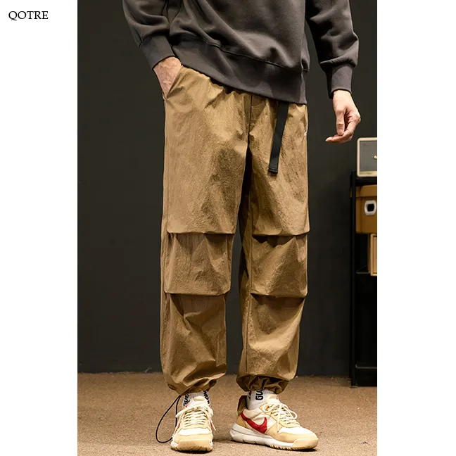 Loose Fit Drawstring Hem Elasticity Tapered Cargo Pants