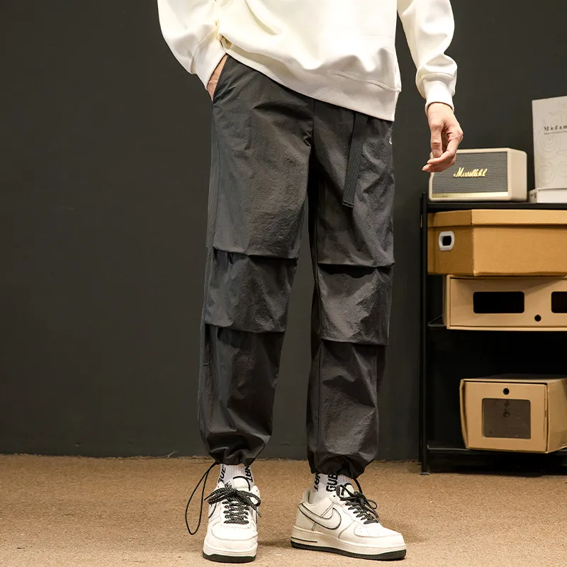 Loose Fit Drawstring Hem Elasticity Tapered Cargo Pants