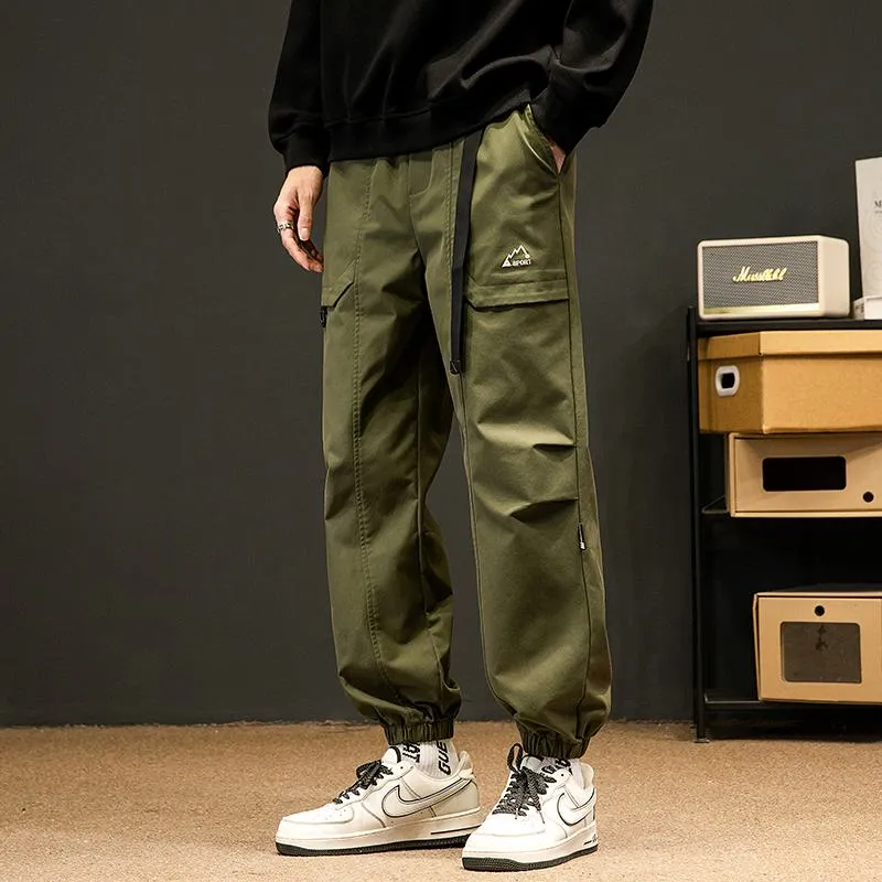 Loose Fit Elasticity Slant Pocket Tapered Cargo Pants