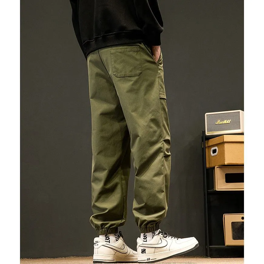 Loose Fit Elasticity Slant Pocket Tapered Cargo Pants