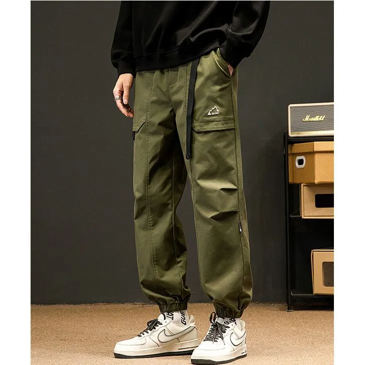 Loose Fit Elasticity Slant Pocket Tapered Cargo Pants