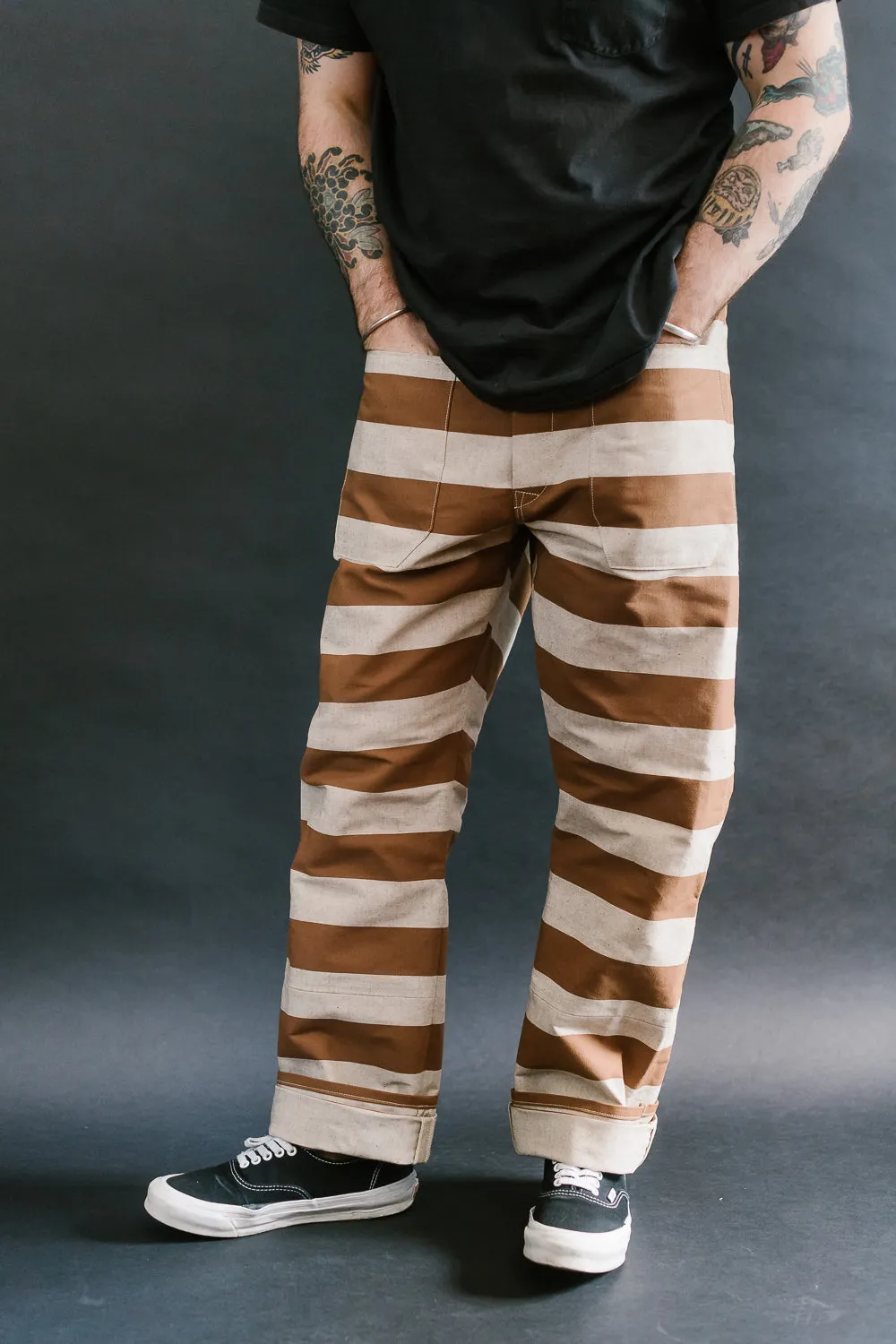 Lot 1230 - Striped Prisoner Pants - Brown