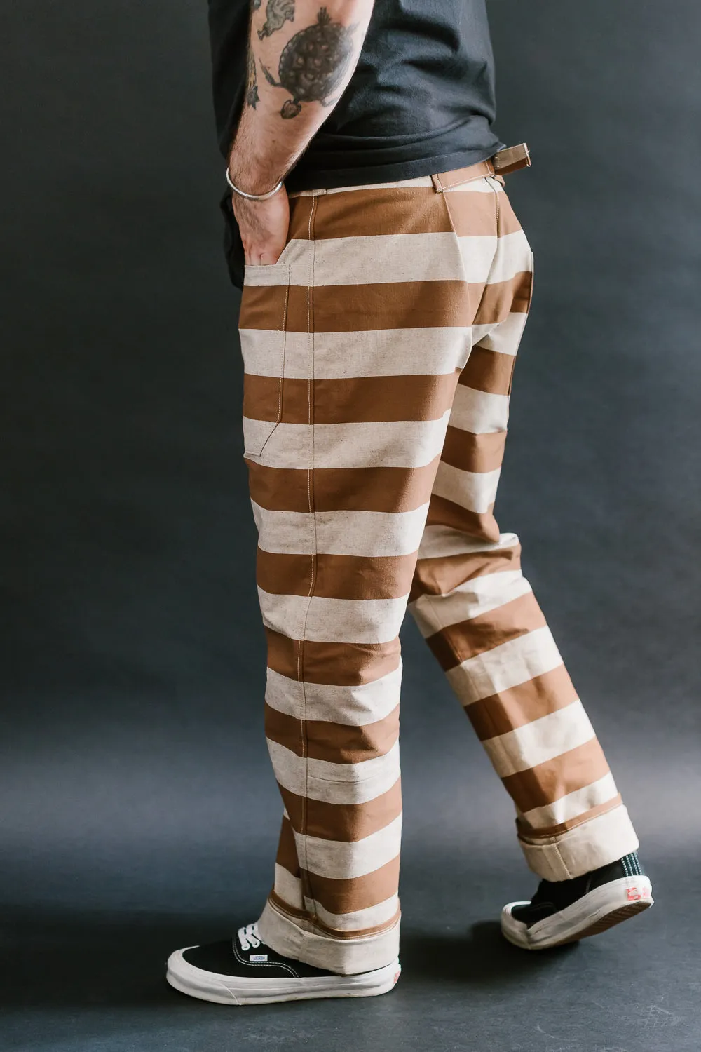 Lot 1230 - Striped Prisoner Pants - Brown