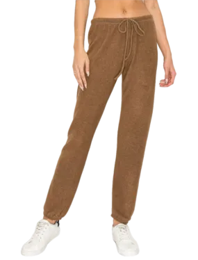 Lounge comfy and cozy pants with elastic drawstring pants with elastic at ankles- H. Brown