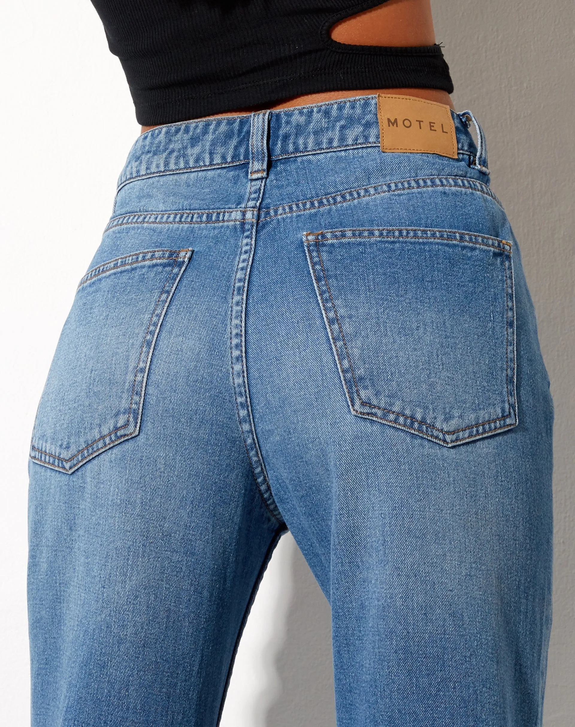 Low Slung Jeans in Blue Wash