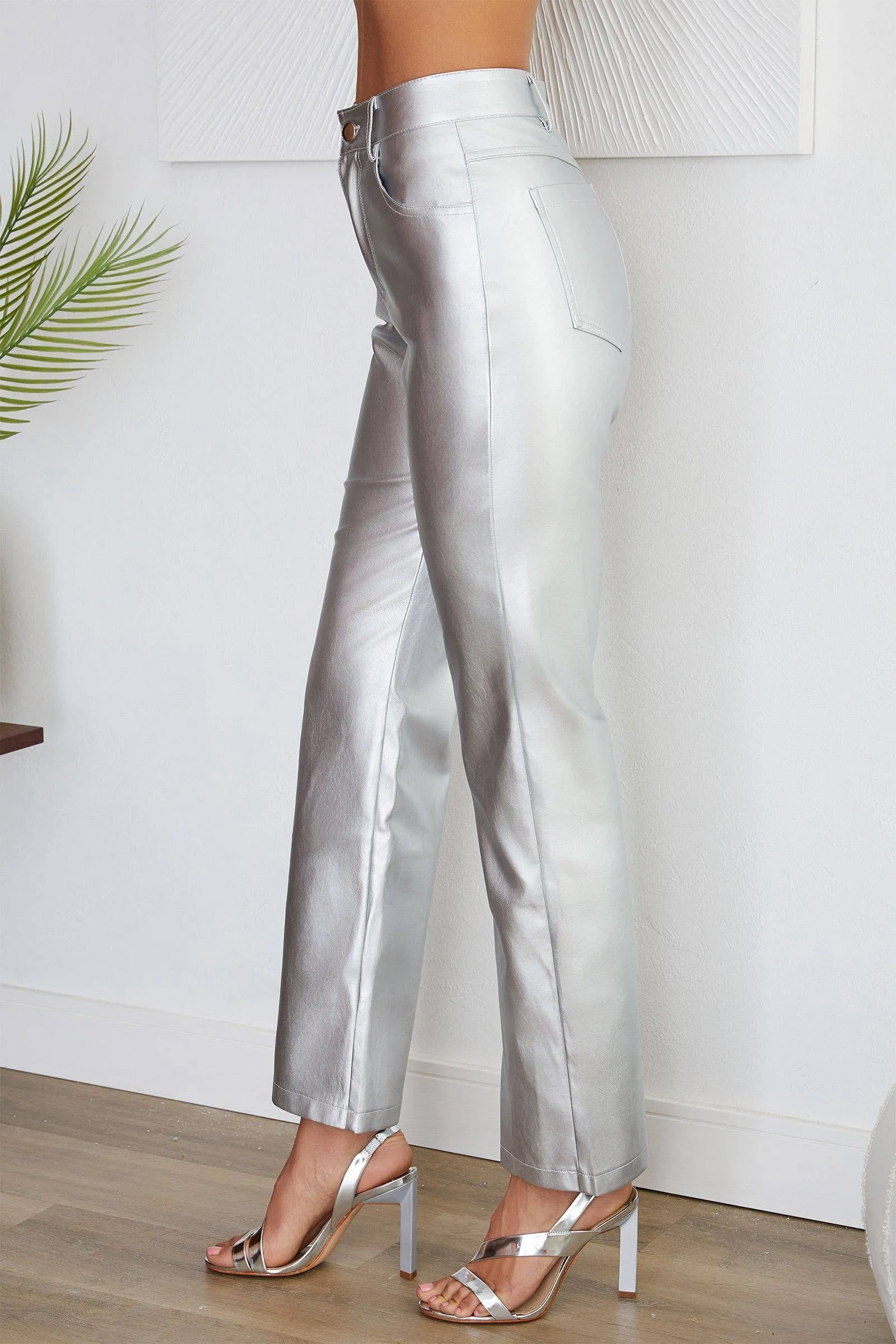 Luna Silver Vegan Leather Pants