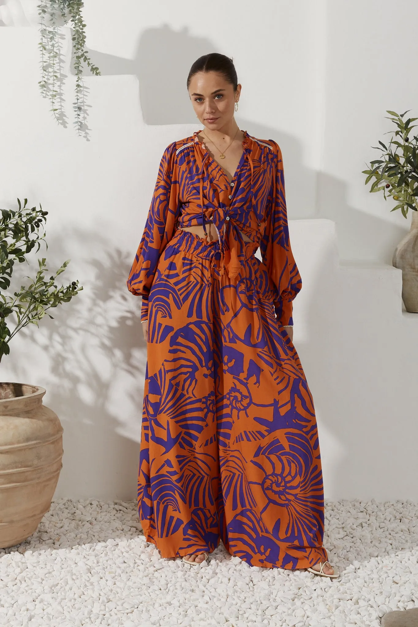 Maris Orange Purple Abstract Shell Wide Leg Pants